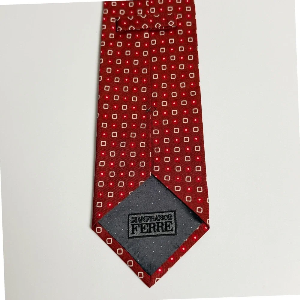 Gianfranco Ferre Red‎ Geometric Square Dot 100% Silk Tie Italy